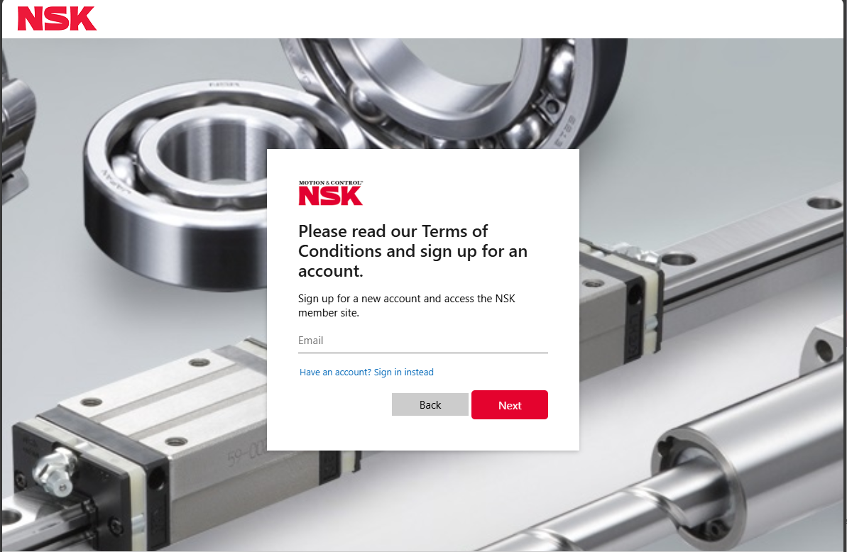 Account registration email address entry
