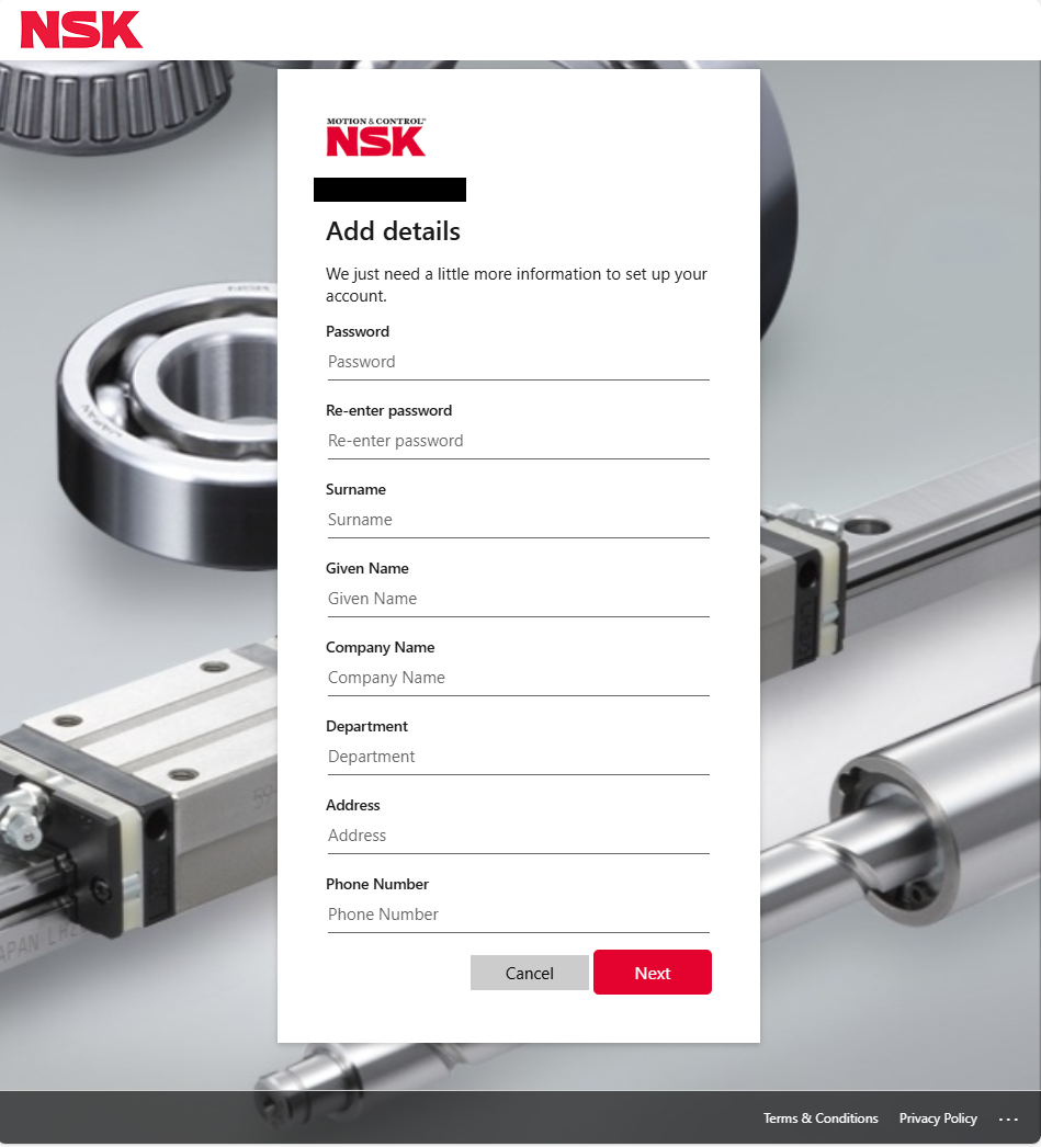 Personal information registration screen