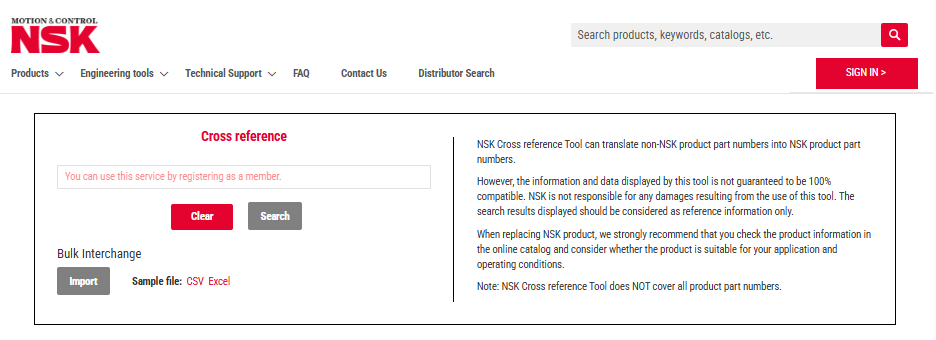 Cross-reference tool search screen