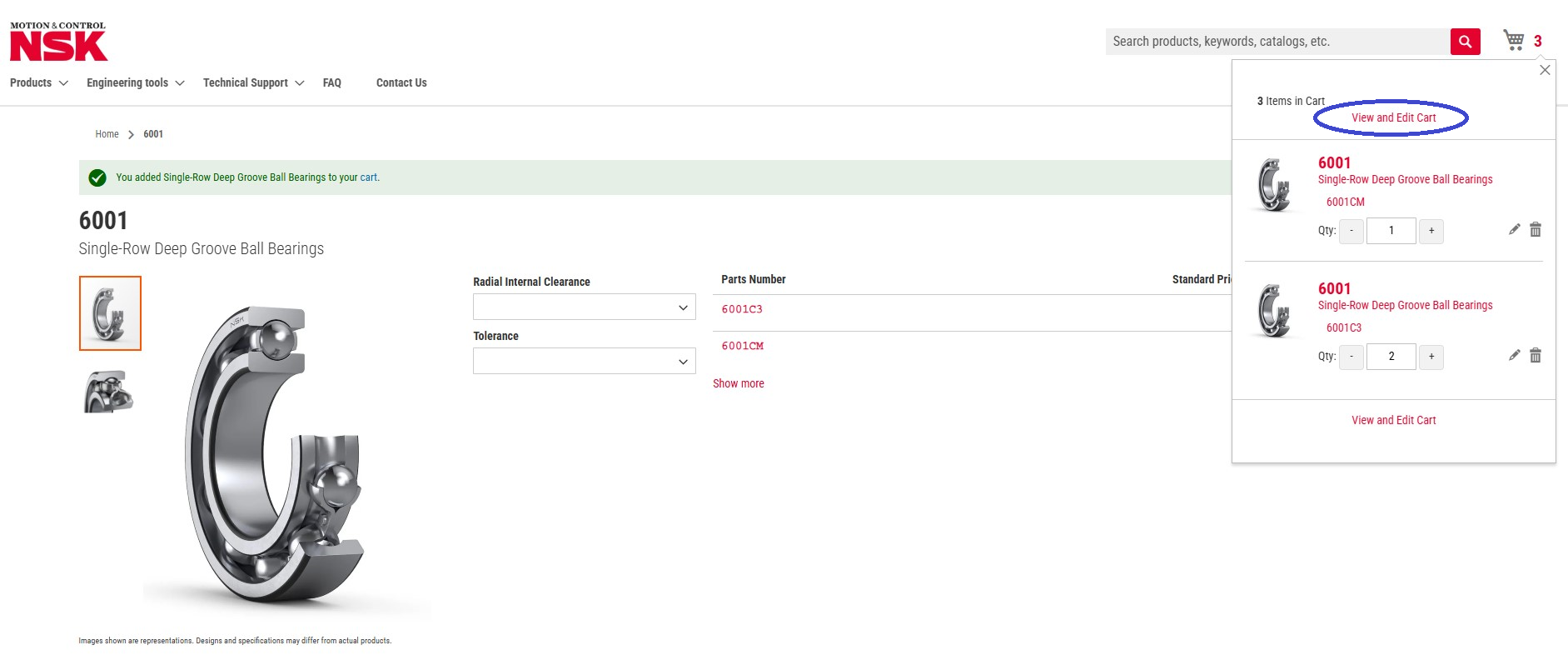 Cart contents confirmation pop-up