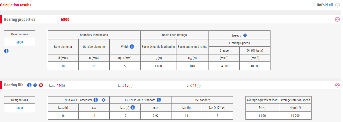 Detailed calculation results screen (1)